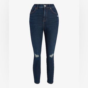 TALL Express Curvy Super High Waisted Dark Wash Ripped Slim Jeans size 8 Long